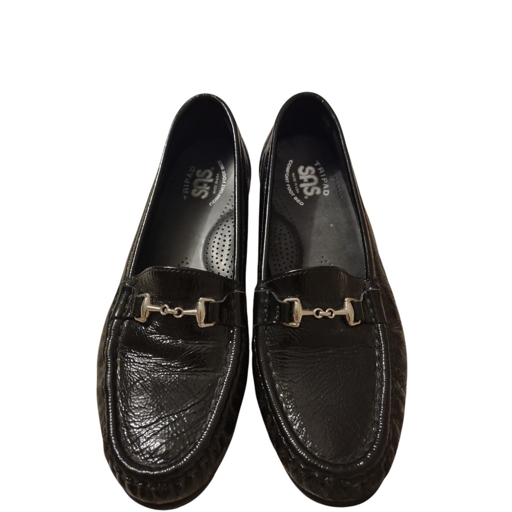 SAS Metro Black Patent Leather Loafer Horse Bit Slip‎ On Shoes Sz 7 Minimalist